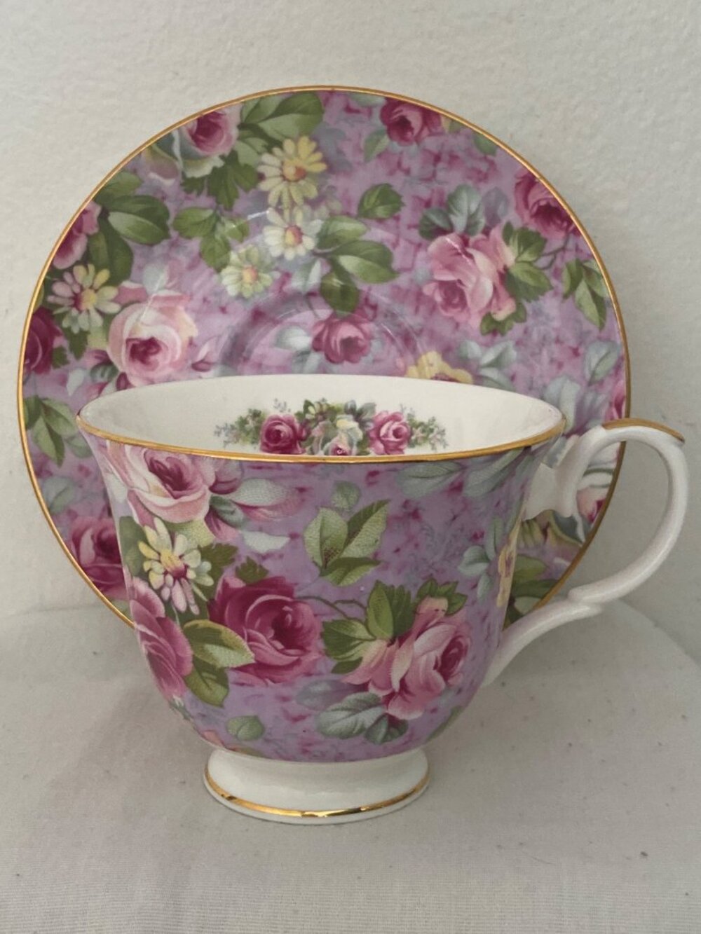 VTG Crown Trent Cup Saucer Pink Lavender Floral Chintz England Replacement